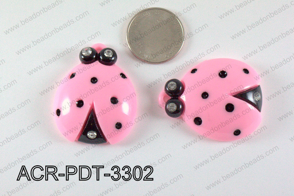Acrylic Pendant Ladybird Light Pink 42x33mm ACR-PDT-3302