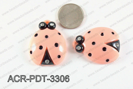 Acrylic Pendant Ladybird Peach 42x33mm ACR-PDT-3306