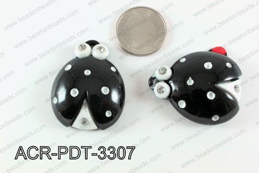 Acrylic Pendant Ladybird Black 42x33mm ACR-PDT-3307