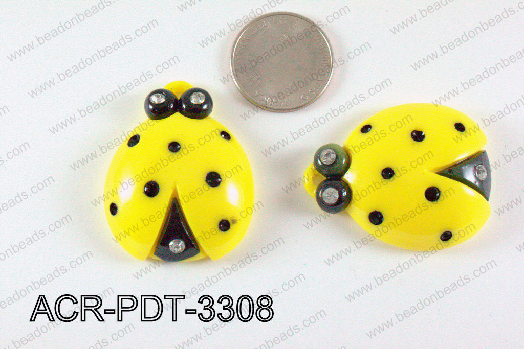 Acrylic Pendant Ladybird Yellow 42x33mm ACR-PDT-3308