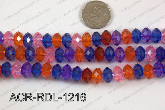 Acrylic Rondelle faceted 12mm multi  ACR-RDL-1216