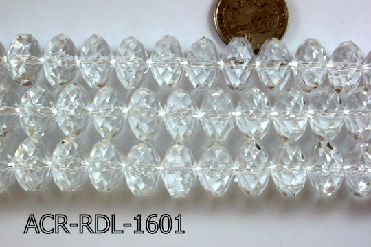 Acrylic Bead Faceted Rondel 16mm Clear 13'' ACR-RDL-1601
