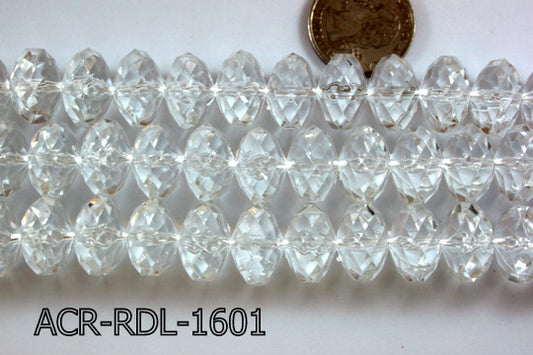 Acrylic Bead Faceted Rondel 16mm Clear 13'' ACR-RDL-1601