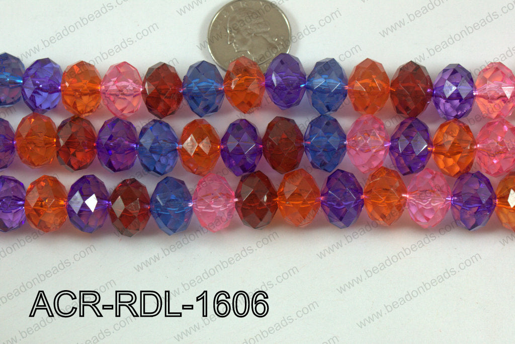 Acrylic Rondelle faceted 16mm multi  ACR-RDL-1606