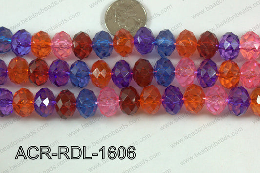 Acrylic Rondelle faceted 16mm multi  ACR-RDL-1606
