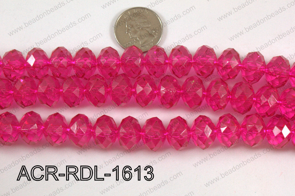 Acrylic Rondelle faceted 16mm hot pink  ACR-RDL-1613