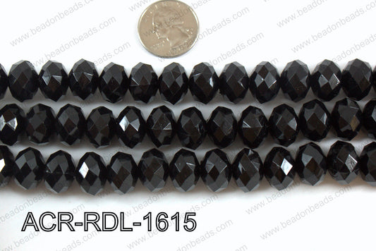 Acrylic Rondelle faceted 16mm black  ACR-RDL-1615