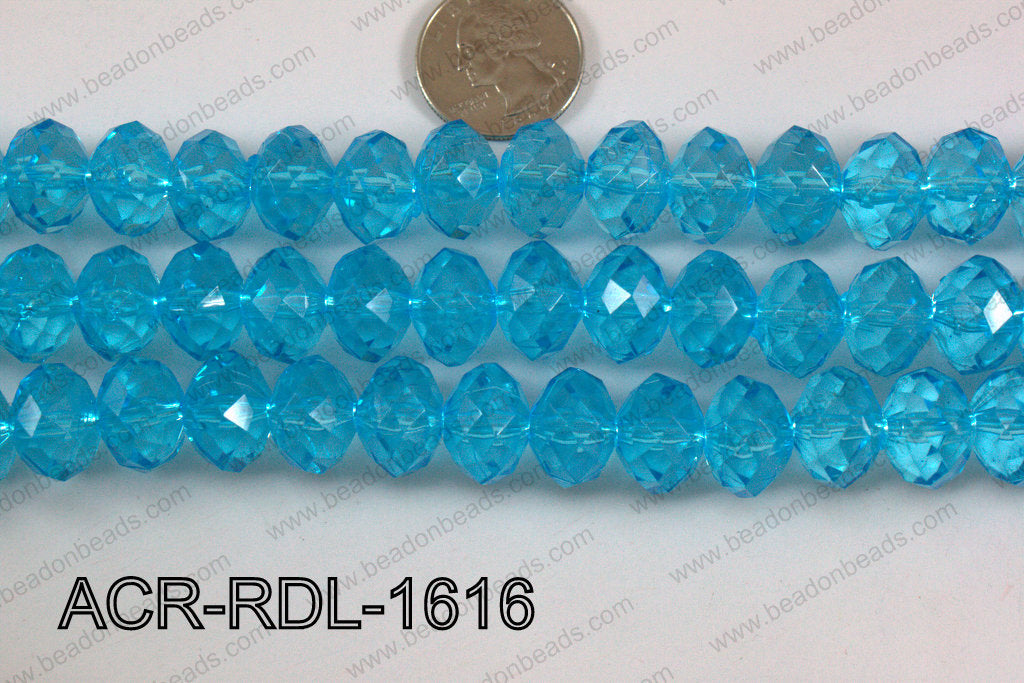 Acrylic Rondelle faceted 16mm light blue  ACR-RDL-1616