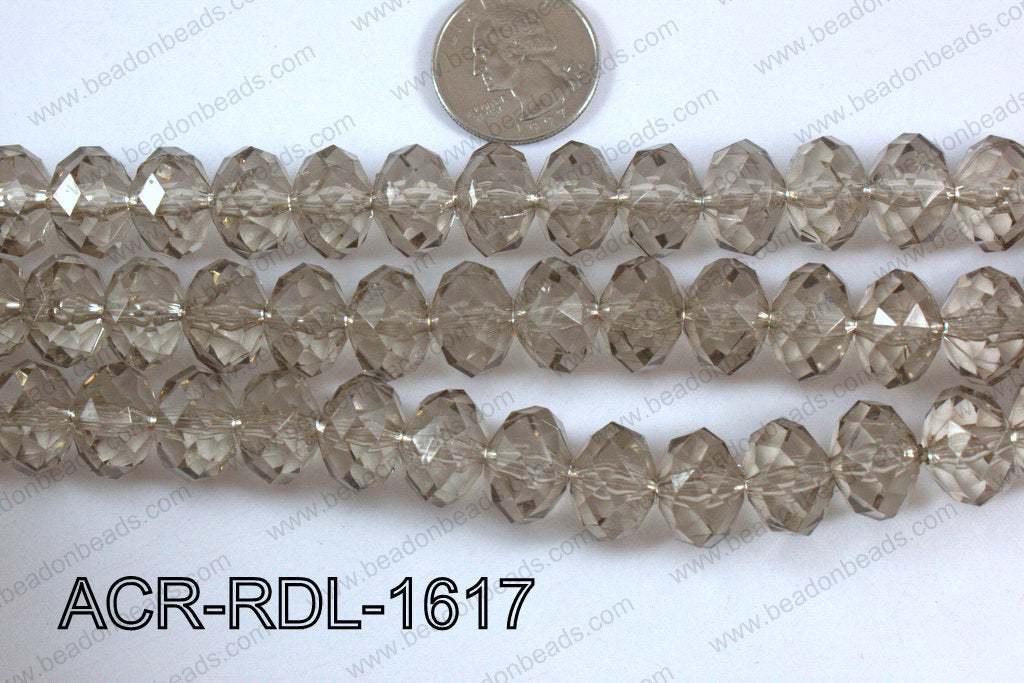 Acrylic Rondelle faceted 16mm grey  ACR-RDL-1617