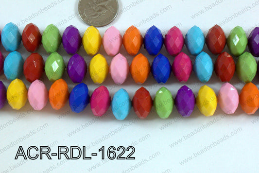 Acrylic Rondelle faceted 16mm multi  ACR-RDL-1622