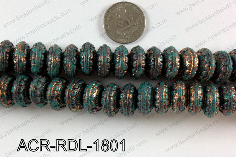 Acrylic rondelle turquoise vintage paint beads 18mm ACR-RDL-1801