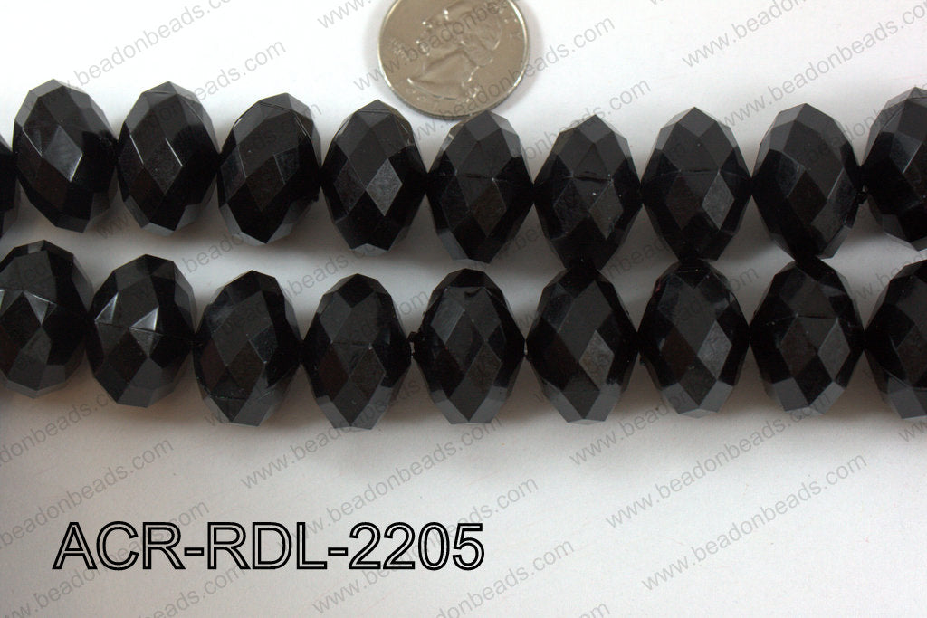 Acrylic Rondelle faceted 22mm black  ACR-RDL-2205