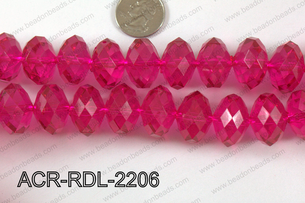 Acrylic Rondelle faceted 22mm hot pink  ACR-RDL-2206