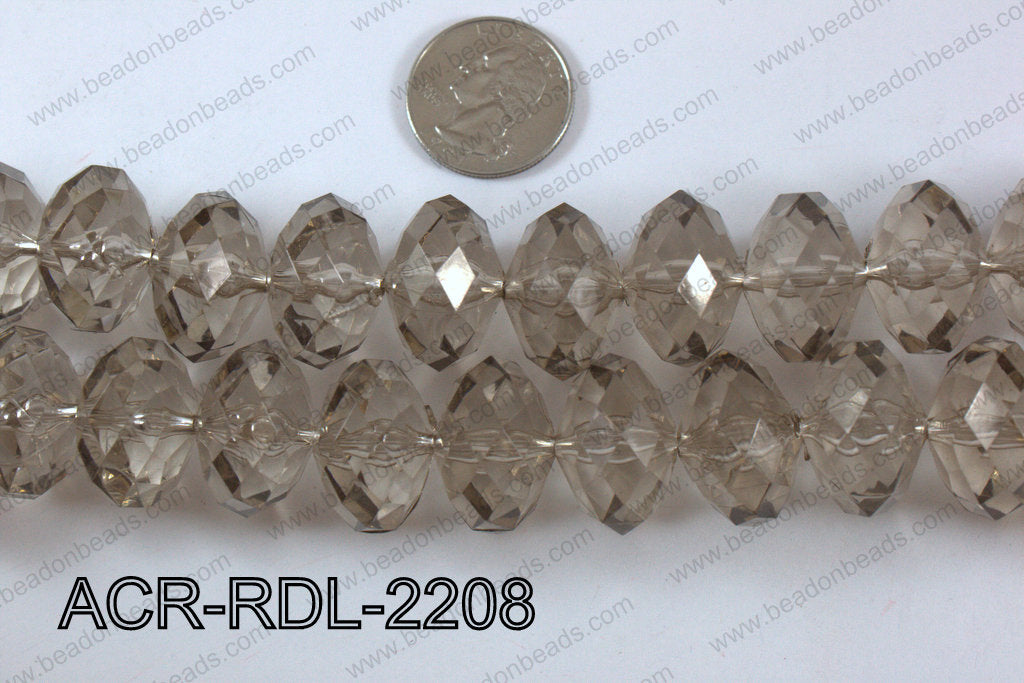 Acrylic Rondelle faceted 22mm grey  ACR-RDL-2208