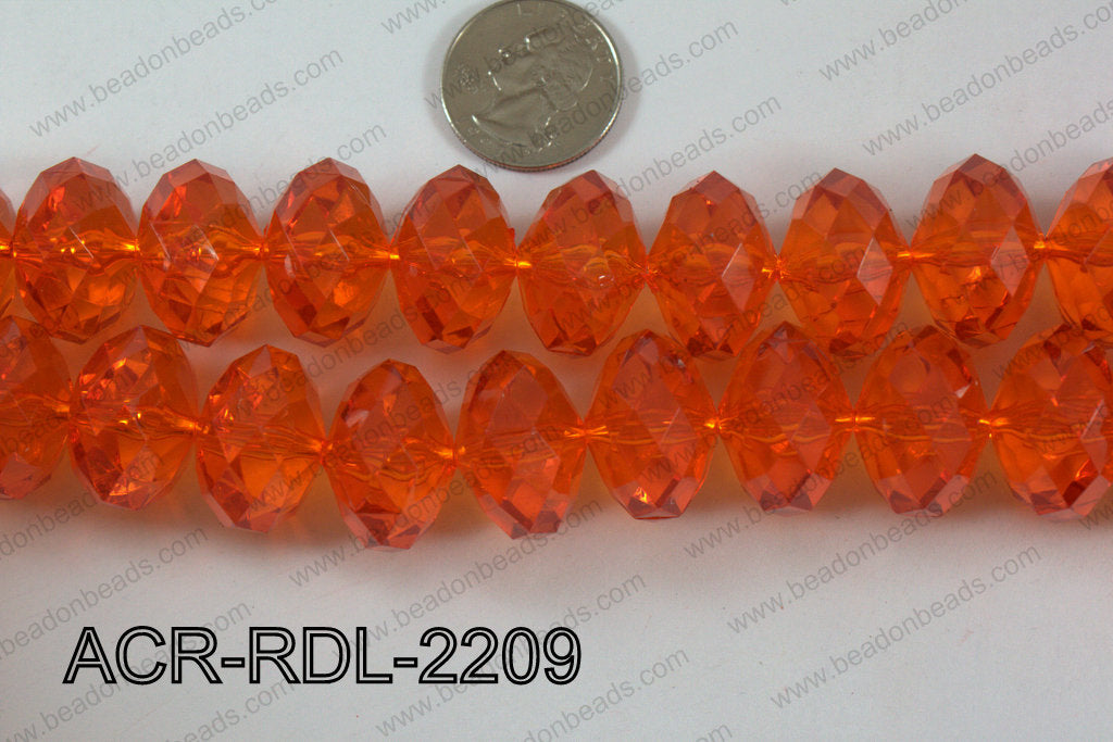 Acrylic Rondelle faceted 22mm orange  ACR-RDL-2209