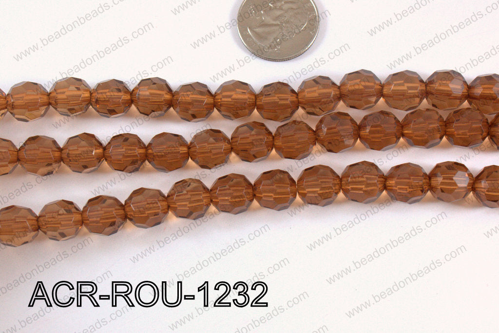 Acrylic Round faceted 12mm brown  ACR-ROU-1232