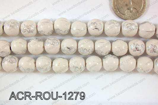 Acrylic Bead Round White/silver 12mm ACR-ROU-1279