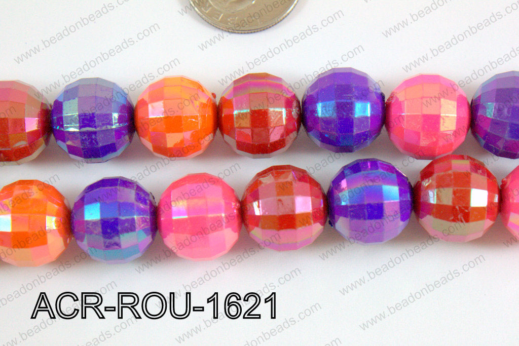 Acrylic Round faceted 16mm multi ACR-ROU-1621