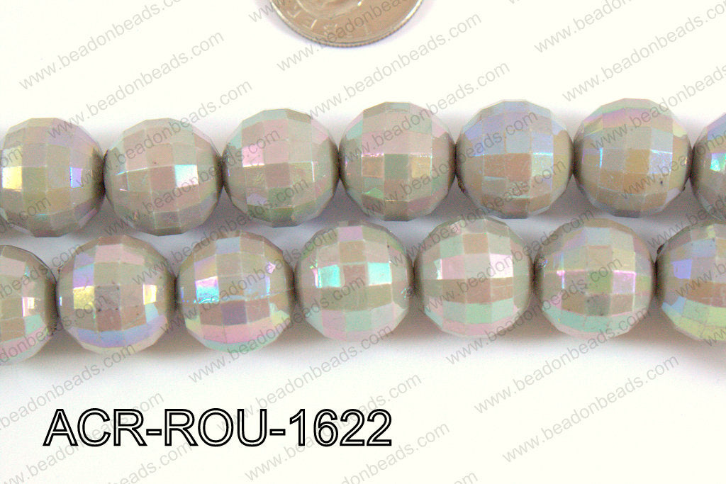 Acrylic Round faceted 16mm grey ACR-ROU-1622