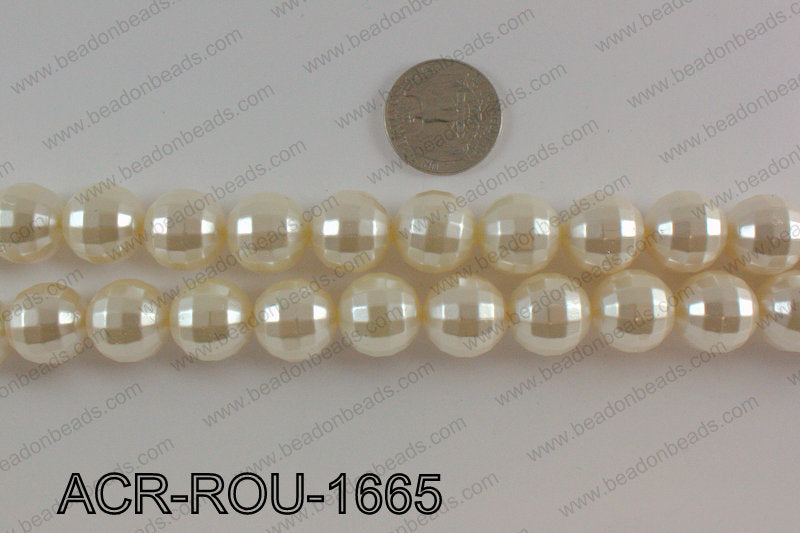 Acrylic round faceted with cream pearl coating 16mm ACR-ROU-1665