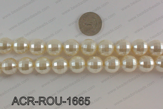 Acrylic round faceted with cream pearl coating 16mm ACR-ROU-1665