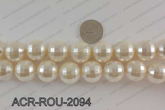 Acrylic round faceted with cream pearl coating 20mm ACR-ROU-2094