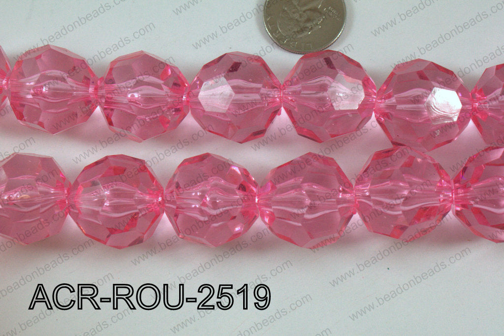 Acrylic Round Faceted Pink 25mm ACR-ROU-2519