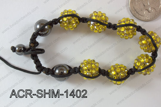 Acrylic Rhinestone Shamballa Bracelet Yellow 14mm ACR-SHM-1402
