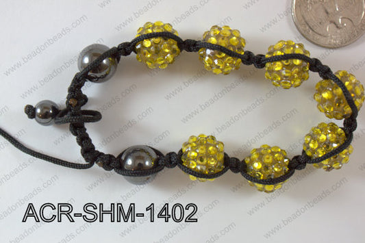Acrylic Rhinestone Shamballa Bracelet Yellow 14mm ACR-SHM-1402