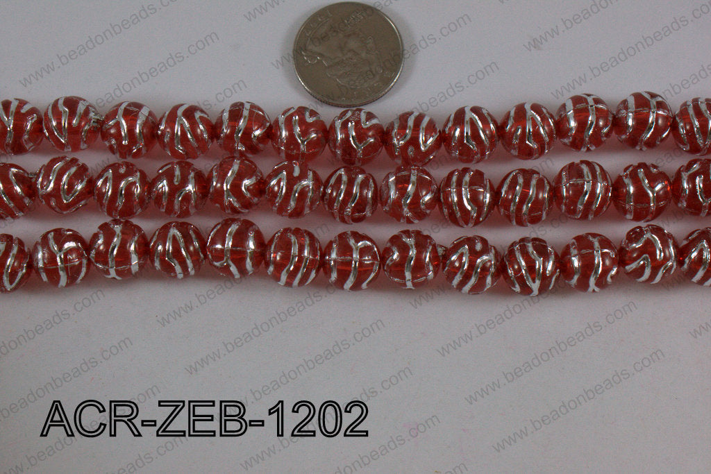 Acrylic Round Zebra Red 12mm ACR-ZEB-1202