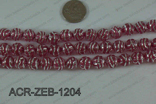 Acrylic Round Zebra Pink 12mm ACR-ZEB-1204