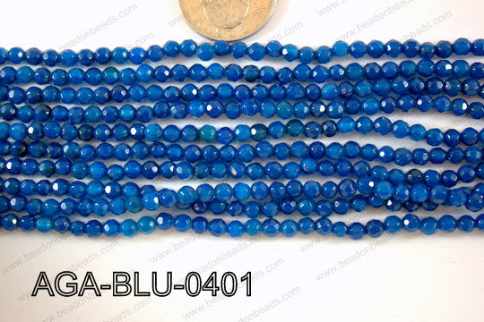 Blue Agate Round Faceted 4mm AGA-BLU-0401