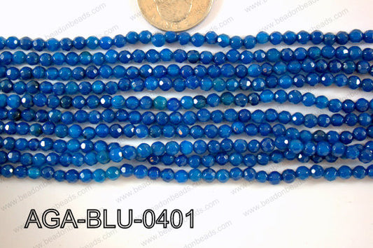 Blue Agate Round Faceted 4mm AGA-BLU-0401