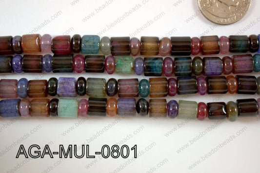 Agate- Multicolor Rondel and Tube Faceted 8mm AGA-MUL-0801
