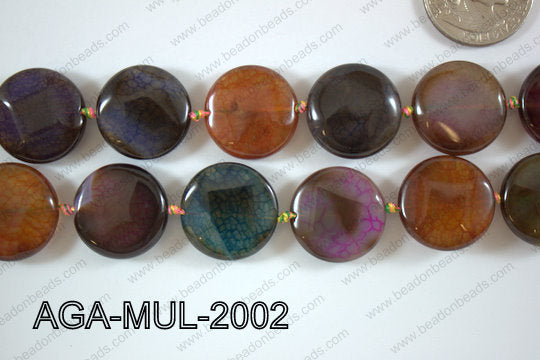 Agate- Multicolor Coin Faceted 20mm AGA-MUL-2002