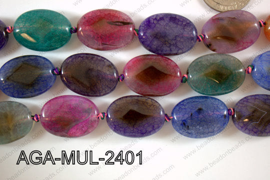 Agate- Multicolor Oval Faceted 18x24mm AGA-MUL-2401