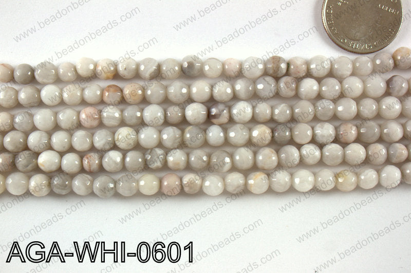 Round faceted white lace agate 6mm AGA-WHI-0601