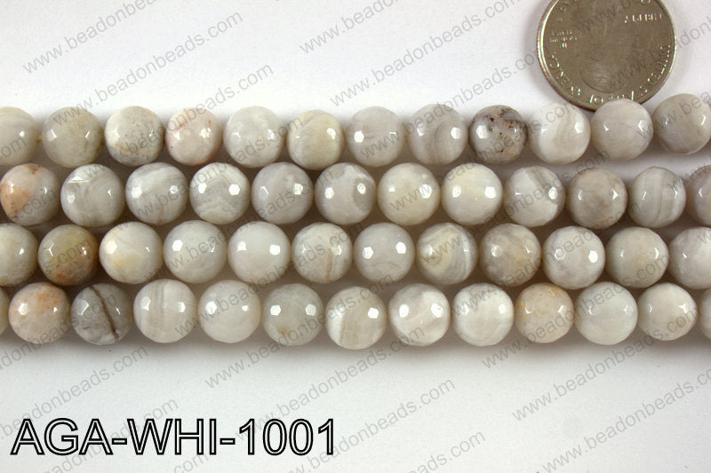 Round faceted white lace agate 10mm AGA-WHI-1001