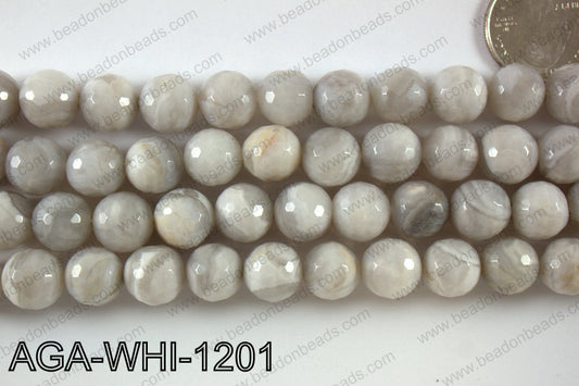 Round faceted white lace agate 12mm AGA-WHI-1201