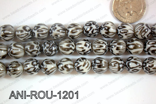 Animal Print Beads Round Black/White 12mm ANI-ROU-1201
