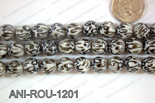 Animal Print Beads Round Black/White 12mm ANI-ROU-1201