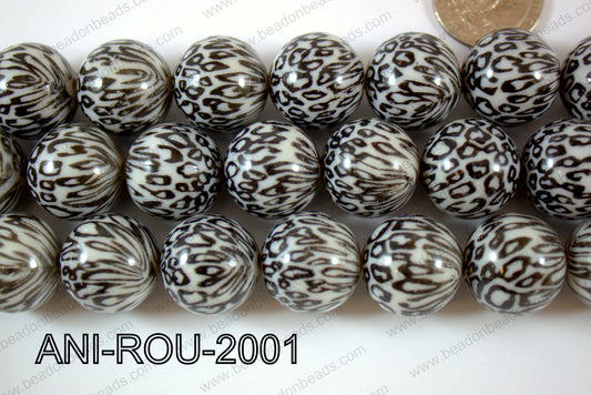 Animal Print Resin Beads 20mm Black white ANI-ROU-2001
