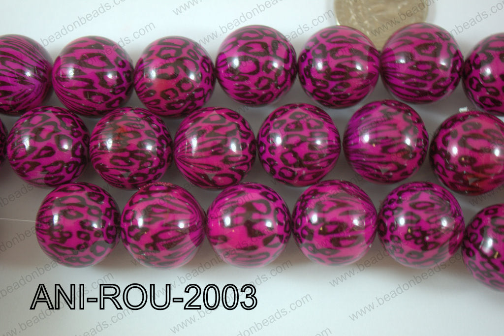 Animal Print Resin Beads 20mm Pink ANI-ROU-2003