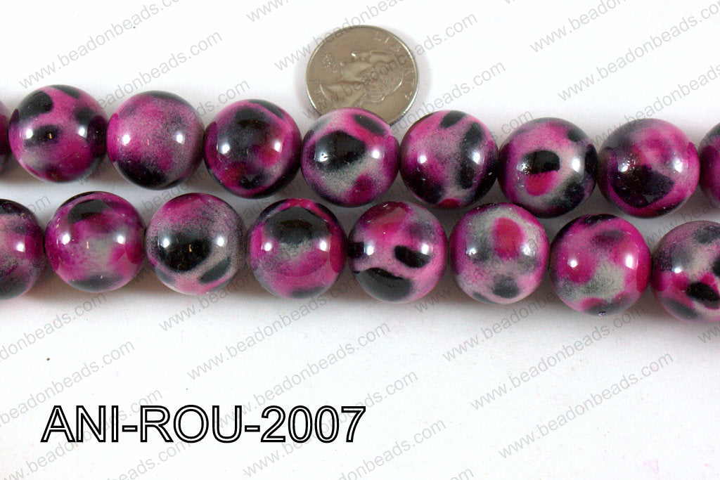 Animal Print Beads Round Pink 20mm ANI-ROU-2007