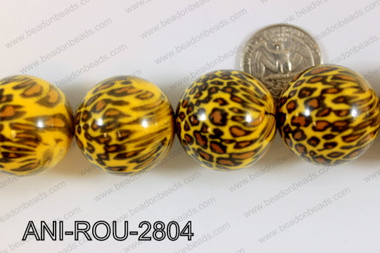 Animal Print Beads Round Yellow 28mm ANI-ROU-2804