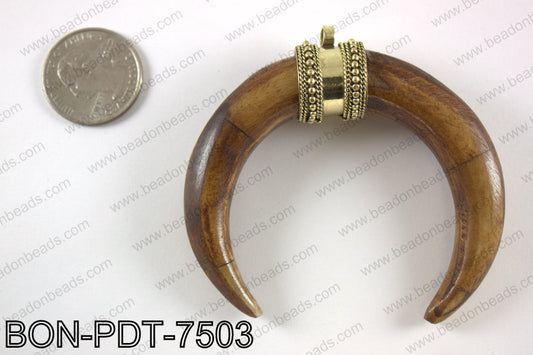 Bone crescent double horn pendant  BON-PDT-7503