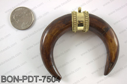 Bone crescent double horn pendant  BON-PDT-7504