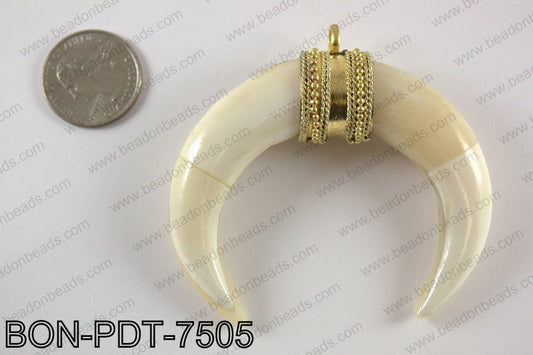 Bone crescent double horn pendant  BON-PDT-7505