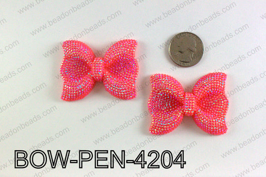 Acrylic Rhinestone Bow Pendant, Red 42x52mm BOW-PEN-4204