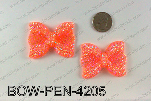Acrylic Rhinestone Bow Pendant, Orange 42x52mm BOW-PEN-4205